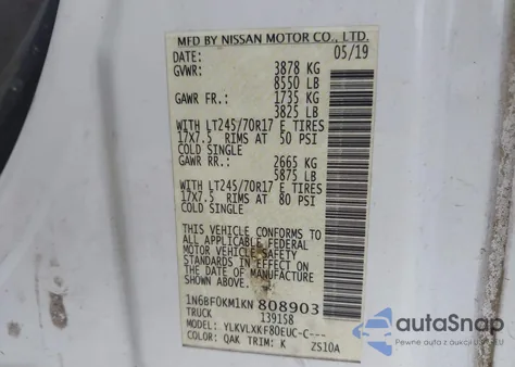 2019 Nissan Nv Cargo Nv1500 Sv V6 из США, поврежденный, VIN 1N6BF0KM1KN808903